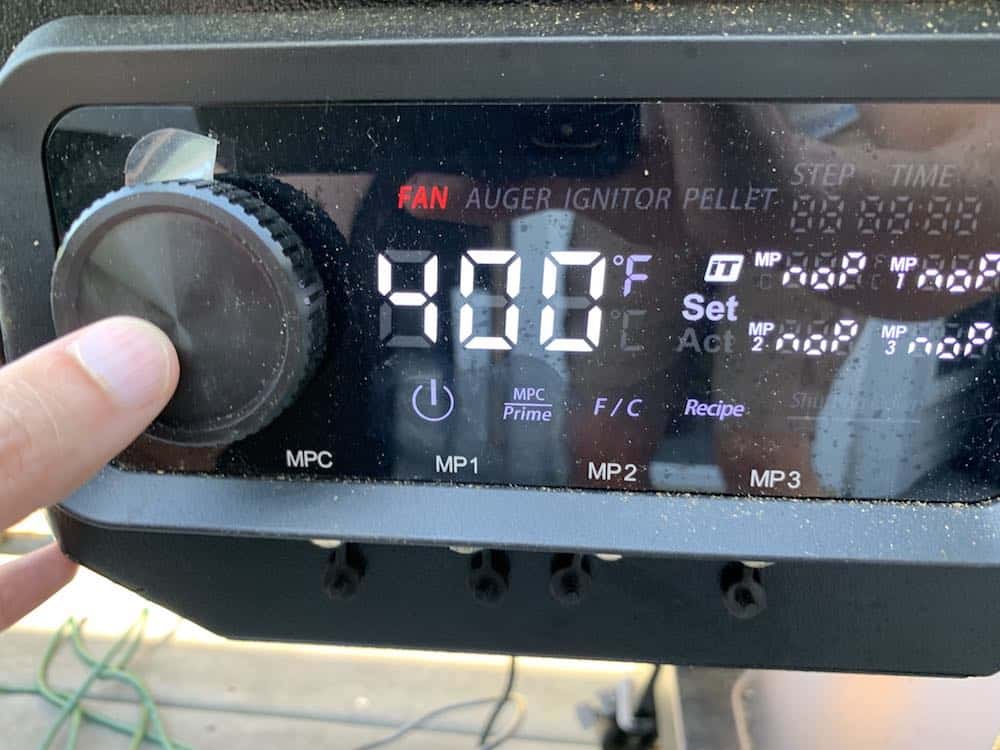 setting a pit boss pellet grill to 400 degrees F