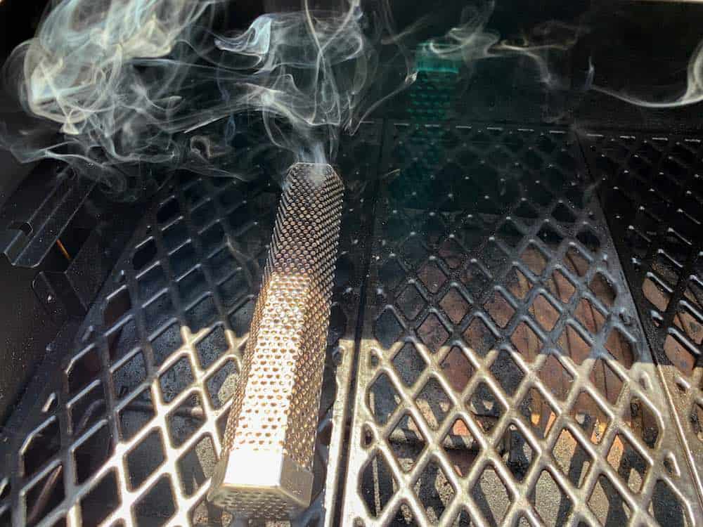 a pellet tube smoker making smoke