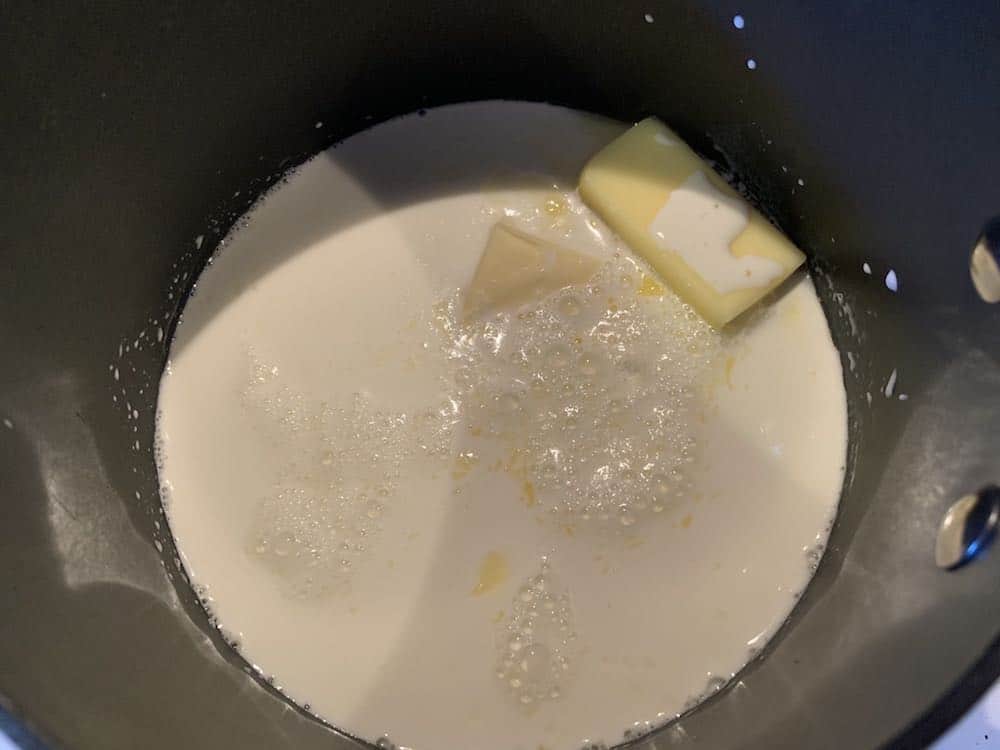 butter melting in half and half in saucepot