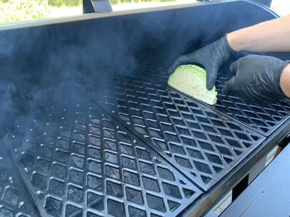 putting cabbage in a smoker