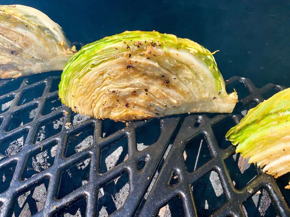 smoked cabbage in a smoker