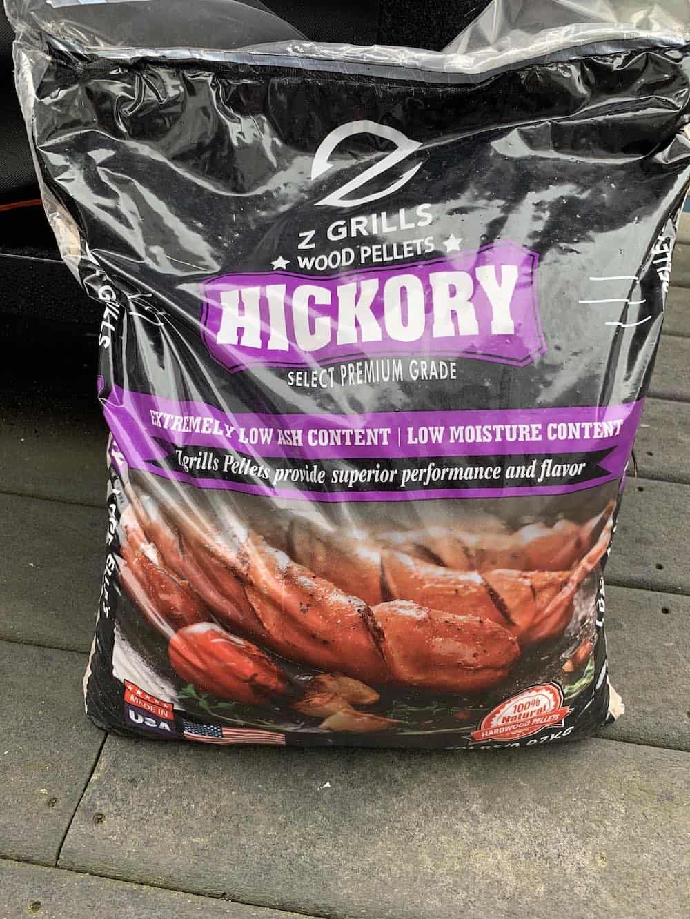 a bag of z grills hickory wood pellets