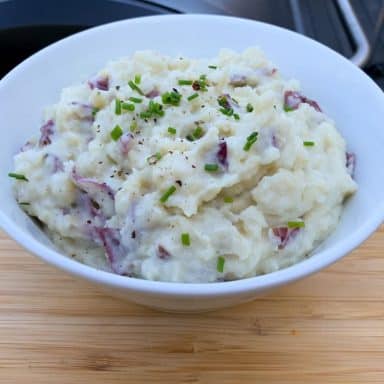smoked mashed potatoes in a bowl