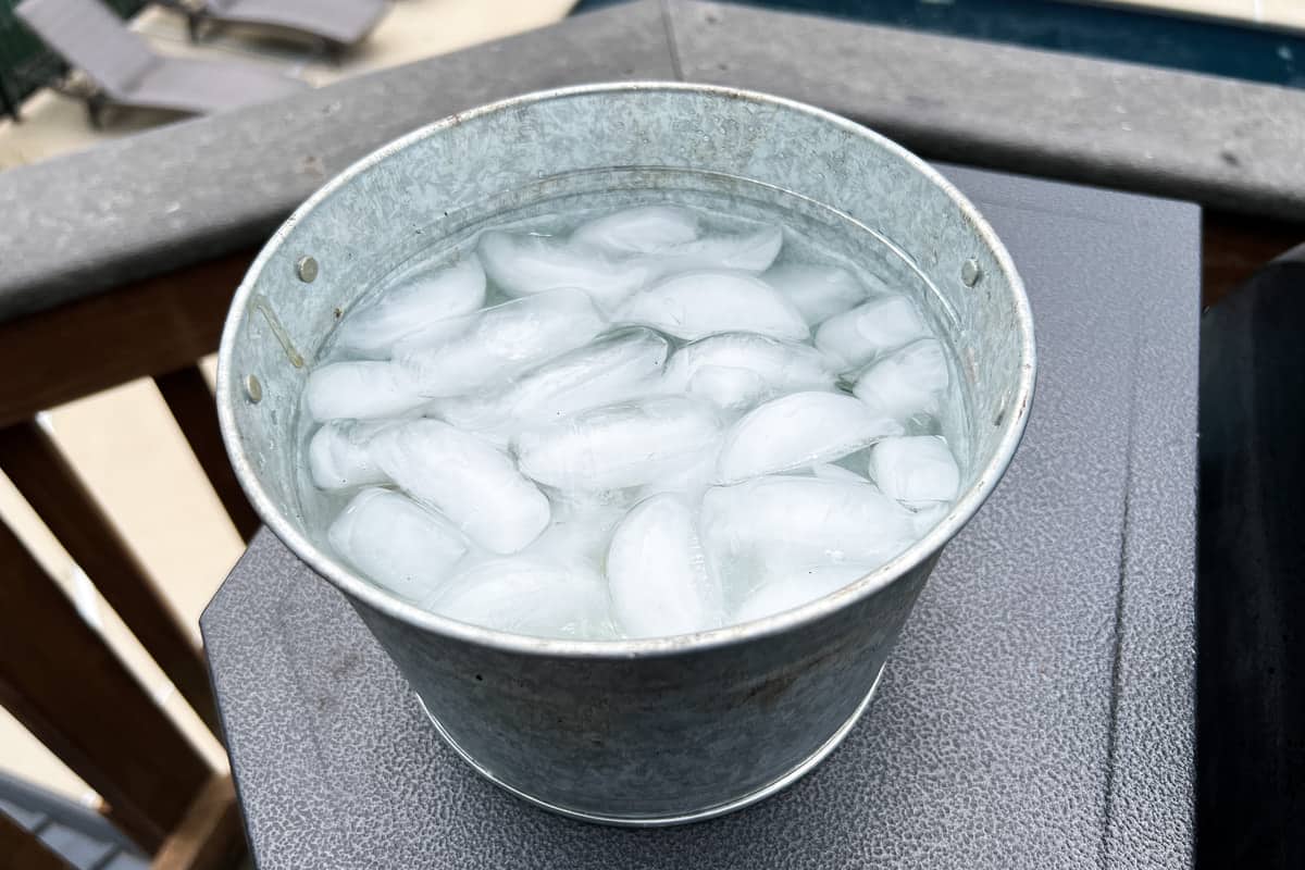 bucket filled with ice water