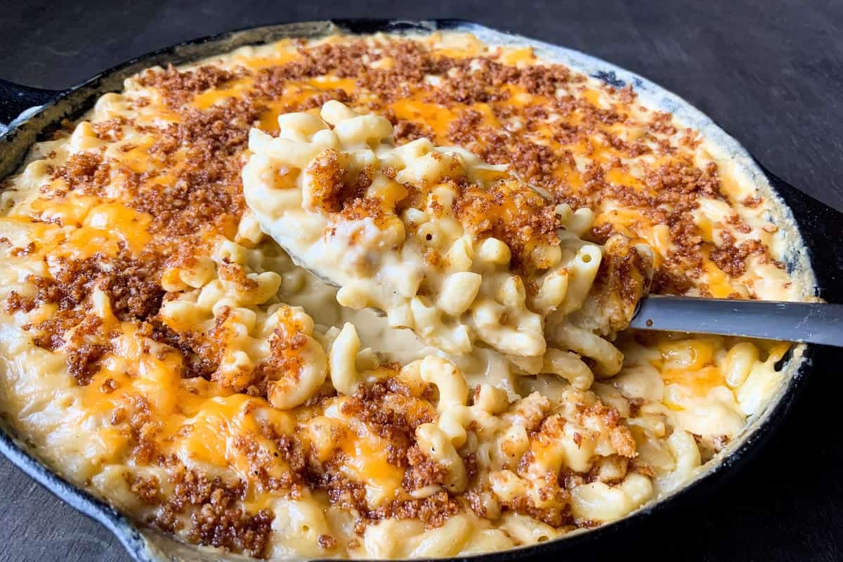 Pit Boss Smoked Macaroni and Cheese in a skillet