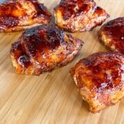 Pit Boss Smoked Chicken thighs on a cutting board