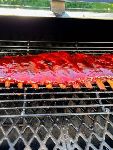 Pit Boss 3-2-1 spareribs on the top rack