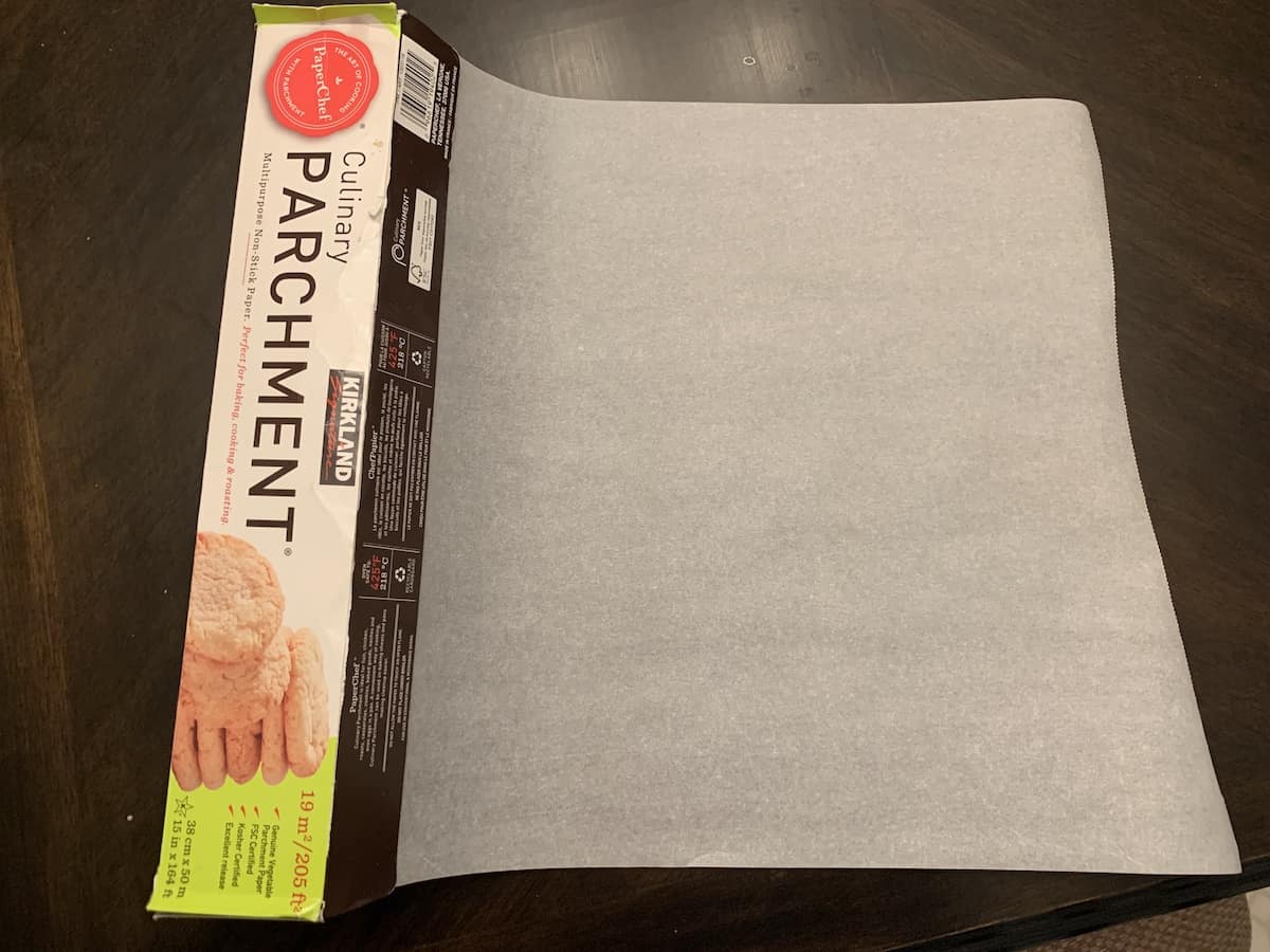 a roll of parchment paper rolled out