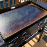 a shiny seasoned Blackstone griddle