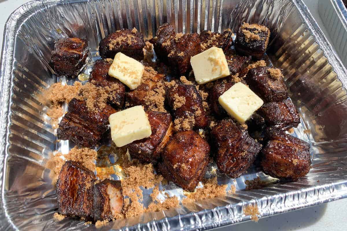 pork belly pieces with brown sugar and butter and honey